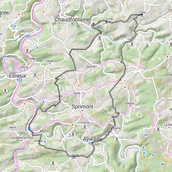 Karten-Miniaturansicht der Radinspiration "Radtour durch idyllische Landschaften" in Prov. Liège, Belgium. Erstellt vom Tarmacs.app-Routenplaner für Radtouren