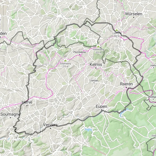 Map miniature of "Challenging Road Ride" cycling inspiration in Prov. Liège, Belgium. Generated by Tarmacs.app cycling route planner