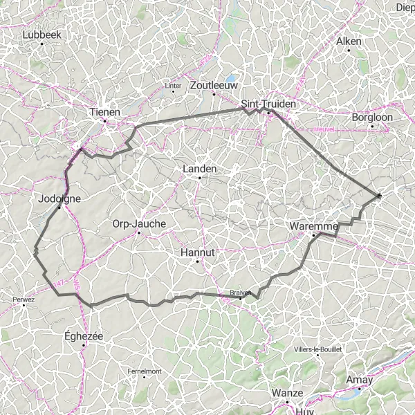Map miniature of "Oreye - Land van Zuyl Loop" cycling inspiration in Prov. Liège, Belgium. Generated by Tarmacs.app cycling route planner