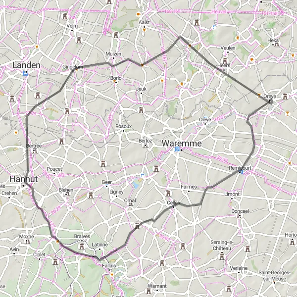 Map miniature of "Remicourt and Historical Landmarks" cycling inspiration in Prov. Liège, Belgium. Generated by Tarmacs.app cycling route planner