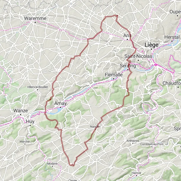 Map miniature of "Gravel Riding in Othée and Surroundings" cycling inspiration in Prov. Liège, Belgium. Generated by Tarmacs.app cycling route planner