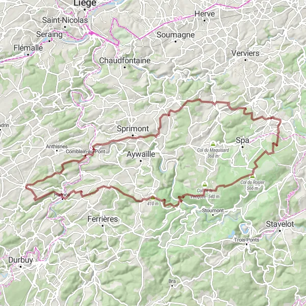 Miniature de la carte de l'inspiration cycliste "La Boucle de Col du Rosier" dans la Prov. Liège, Belgium. Générée par le planificateur d'itinéraire cycliste Tarmacs.app