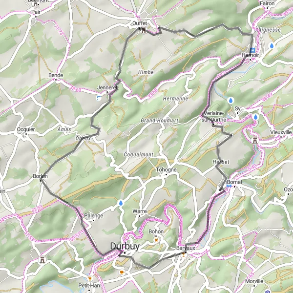Miniatuurkaart van de fietsinspiratie "Korte route van Ouffet naar Barvaux" in Prov. Liège, Belgium. Gemaakt door de Tarmacs.app fietsrouteplanner