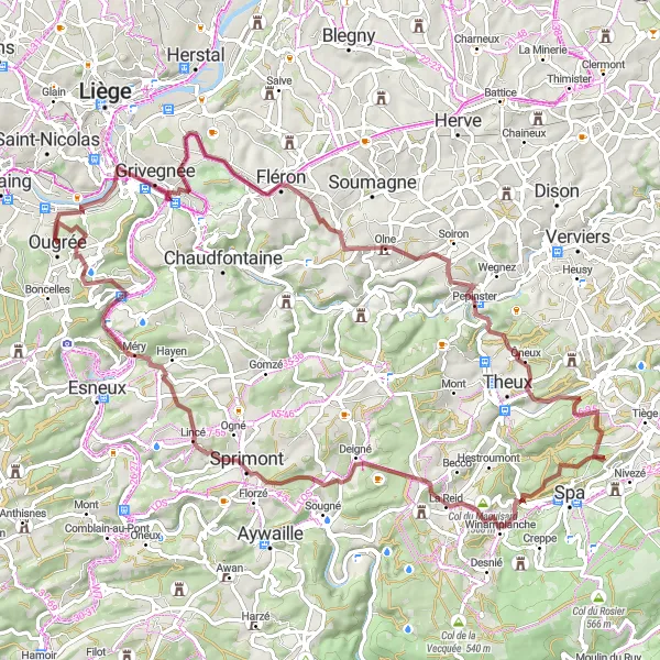 Miniatuurkaart van de fietsinspiratie "Avontuurlijke tocht van Ougrée naar Lincé" in Prov. Liège, Belgium. Gemaakt door de Tarmacs.app fietsrouteplanner