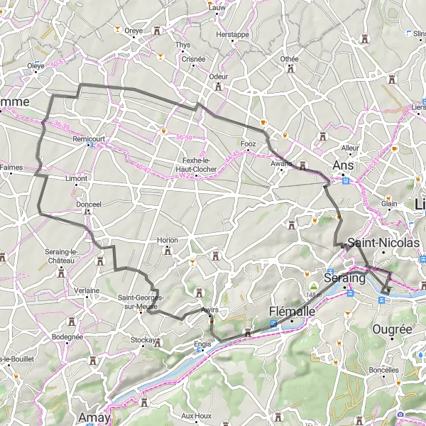Miniature de la carte de l'inspiration cycliste "Boucle de Sclessin à Tilleur" dans la Prov. Liège, Belgium. Générée par le planificateur d'itinéraire cycliste Tarmacs.app