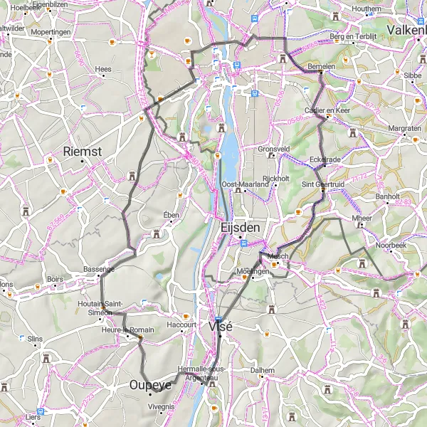 Karten-Miniaturansicht der Radinspiration "Radtour um Oupeye Straßenroute" in Prov. Liège, Belgium. Erstellt vom Tarmacs.app-Routenplaner für Radtouren