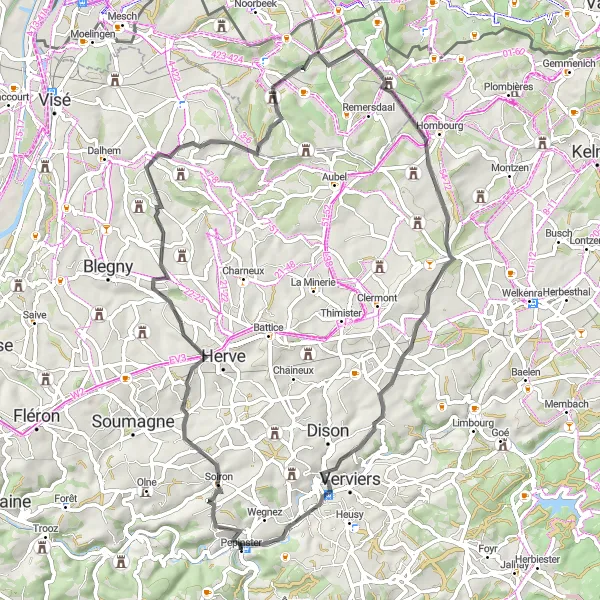 Map miniature of "Scenic Road Ride through José" cycling inspiration in Prov. Liège, Belgium. Generated by Tarmacs.app cycling route planner