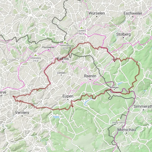 Map miniature of "Gravel Adventure in the Countryside" cycling inspiration in Prov. Liège, Belgium. Generated by Tarmacs.app cycling route planner