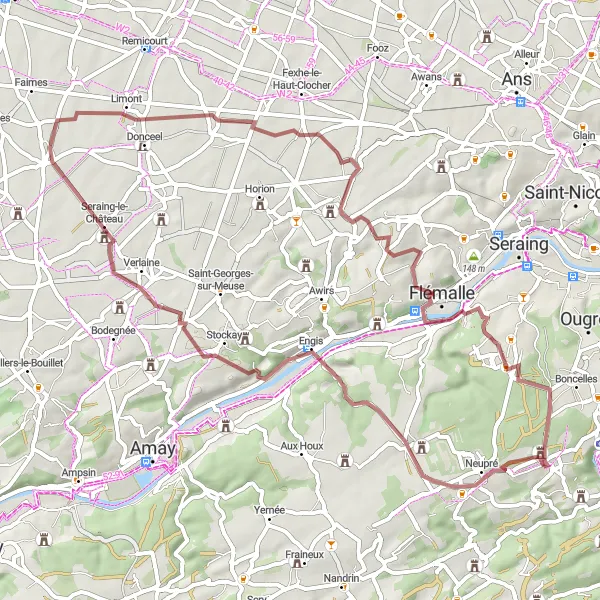 Map miniature of "Exploring Gravel Paths" cycling inspiration in Prov. Liège, Belgium. Generated by Tarmacs.app cycling route planner