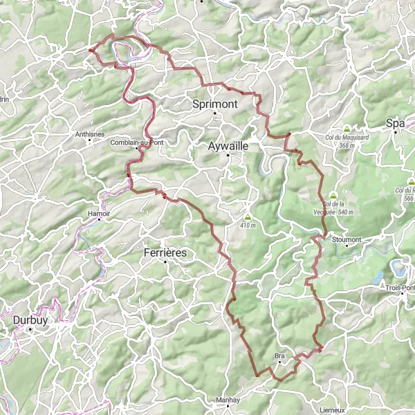 Miniature de la carte de l'inspiration cycliste "La Route des Cascades et Panoramas" dans la Prov. Liège, Belgium. Générée par le planificateur d'itinéraire cycliste Tarmacs.app