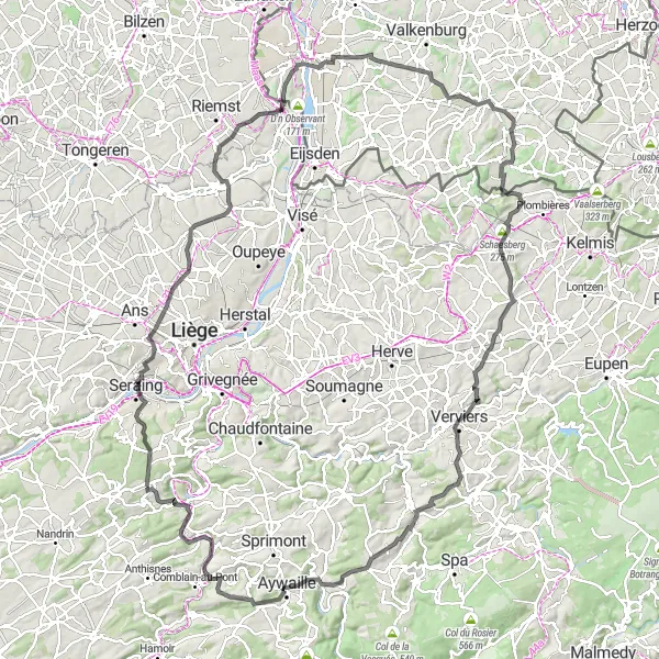 Map miniature of "Mémorial de Ciney, Ardennes Loop" cycling inspiration in Prov. Liège, Belgium. Generated by Tarmacs.app cycling route planner