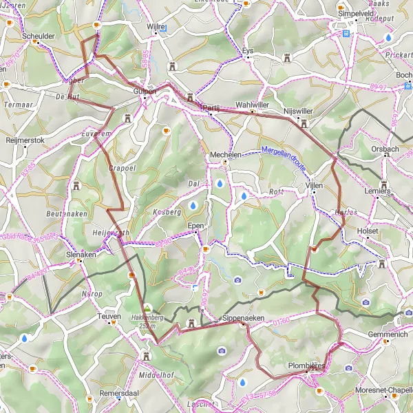 Map miniature of "Scenic Gravel Tour" cycling inspiration in Prov. Liège, Belgium. Generated by Tarmacs.app cycling route planner