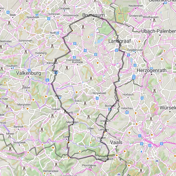 Karten-Miniaturansicht der Radinspiration "Road-Tour durch malerische Landschaften und historische Orte" in Prov. Liège, Belgium. Erstellt vom Tarmacs.app-Routenplaner für Radtouren