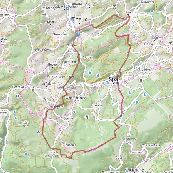 Miniatuurkaart van de fietsinspiratie "Gravelroute door de Ardennen" in Prov. Liège, Belgium. Gemaakt door de Tarmacs.app fietsrouteplanner