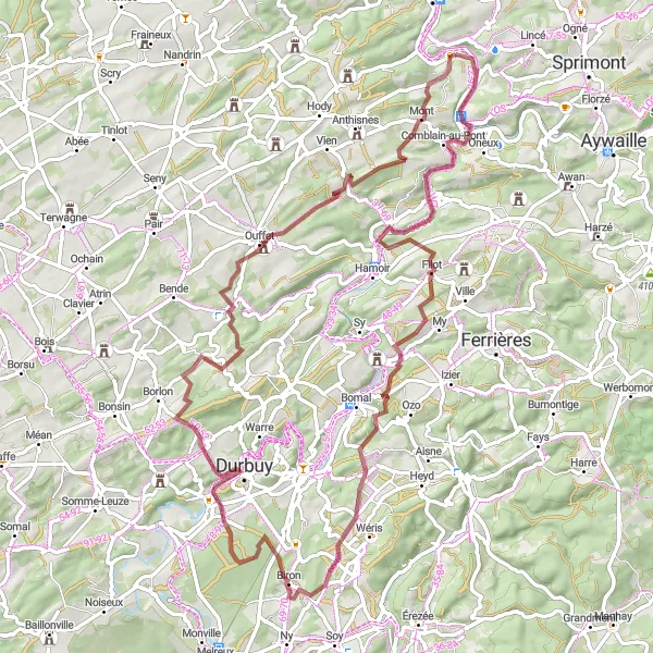 Miniature de la carte de l'inspiration cycliste "Escapade à vélo autour de Poulseur" dans la Prov. Liège, Belgium. Générée par le planificateur d'itinéraire cycliste Tarmacs.app
