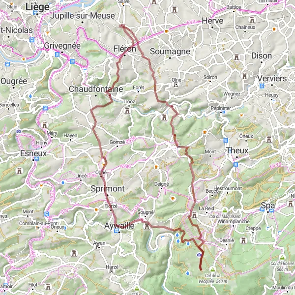 Karten-Miniaturansicht der Radinspiration "Rund um Queue-du-Bois - Nessonvaux und Aywaille" in Prov. Liège, Belgium. Erstellt vom Tarmacs.app-Routenplaner für Radtouren