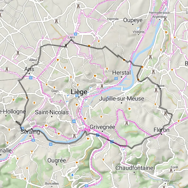 Miniatuurkaart van de fietsinspiratie "Verkenning van Fléron en Liers per racefiets" in Prov. Liège, Belgium. Gemaakt door de Tarmacs.app fietsrouteplanner