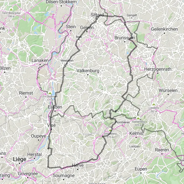 Miniatuurkaart van de fietsinspiratie "Uitdagende racefietsroute door Zuid-Limburg en België" in Prov. Liège, Belgium. Gemaakt door de Tarmacs.app fietsrouteplanner