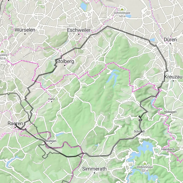 Map miniature of "Raeren Loop" cycling inspiration in Prov. Liège, Belgium. Generated by Tarmacs.app cycling route planner