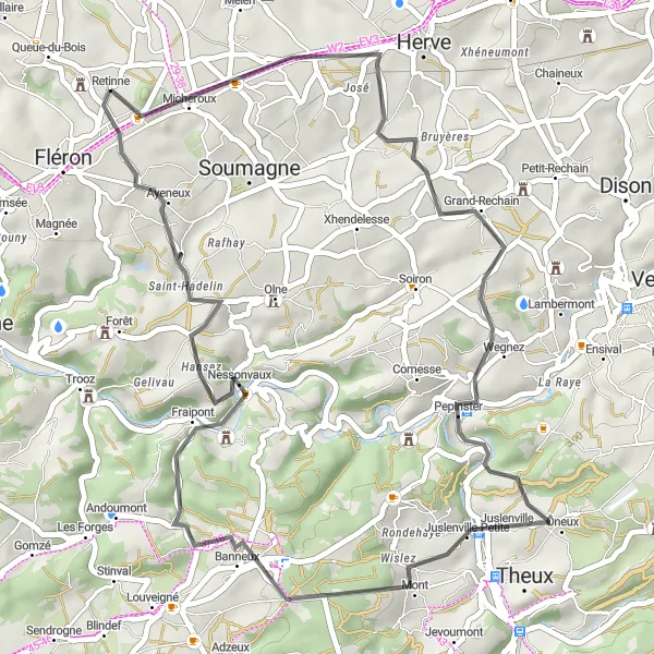 Map miniature of "Terril du Hasard and Ayeneux Road Tour" cycling inspiration in Prov. Liège, Belgium. Generated by Tarmacs.app cycling route planner
