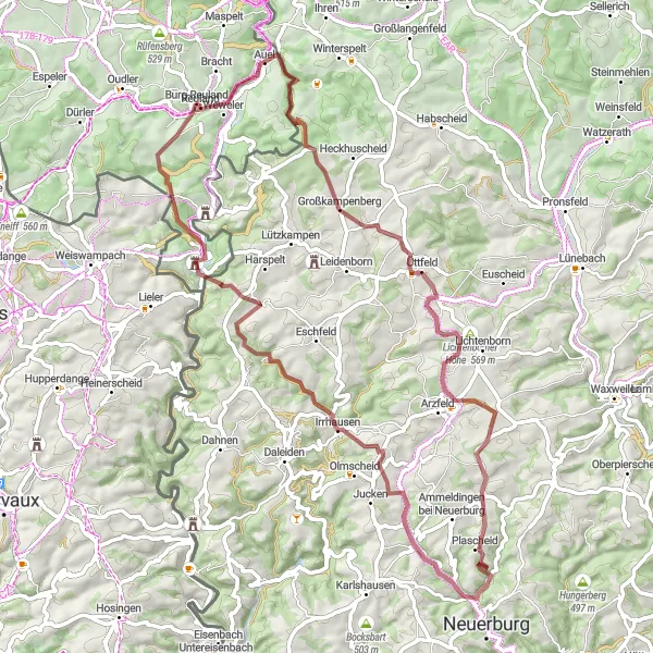 Map miniature of "The Tranquil Gravel Ride" cycling inspiration in Prov. Liège, Belgium. Generated by Tarmacs.app cycling route planner