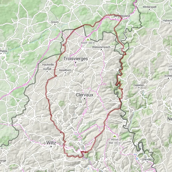 Map miniature of "The Gravel Adventure" cycling inspiration in Prov. Liège, Belgium. Generated by Tarmacs.app cycling route planner