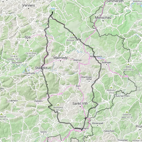 Map miniature of "The Ardennes Epic" cycling inspiration in Prov. Liège, Belgium. Generated by Tarmacs.app cycling route planner