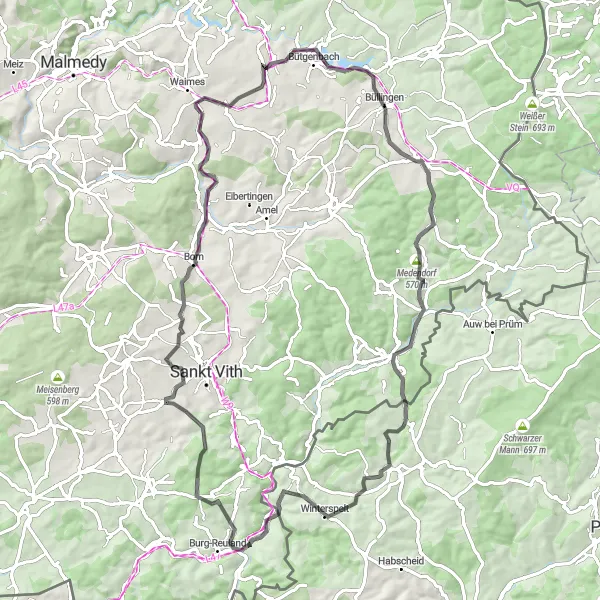 Karten-Miniaturansicht der Radinspiration "Herausfordernde Roadtour nach Medendorf" in Prov. Liège, Belgium. Erstellt vom Tarmacs.app-Routenplaner für Radtouren