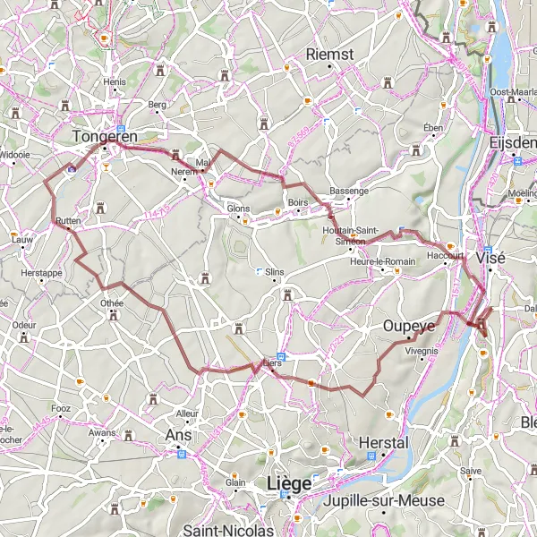 Map miniature of "The Gravel Adventure" cycling inspiration in Prov. Liège, Belgium. Generated by Tarmacs.app cycling route planner