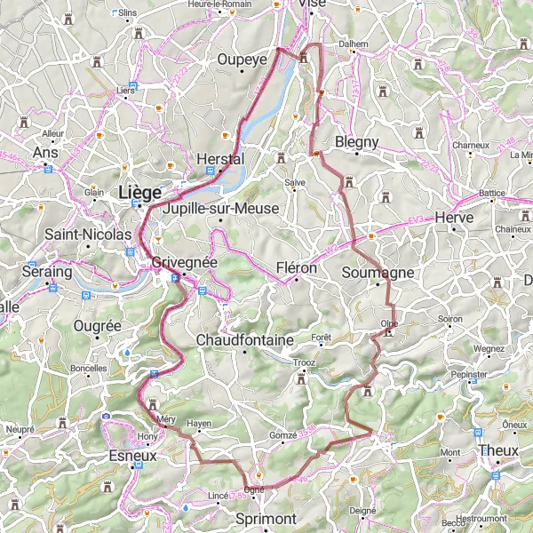 Map miniature of "Scenic Gravel Ride to Hermalle-sous-Argenteau" cycling inspiration in Prov. Liège, Belgium. Generated by Tarmacs.app cycling route planner