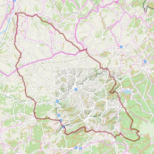 Map miniature of "The Gravel Expedition" cycling inspiration in Prov. Liège, Belgium. Generated by Tarmacs.app cycling route planner