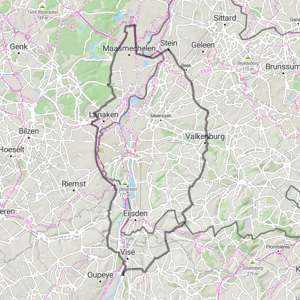 Miniatuurkaart van de fietsinspiratie "Van Richelle naar Dalhem en terug op de weg" in Prov. Liège, Belgium. Gemaakt door de Tarmacs.app fietsrouteplanner