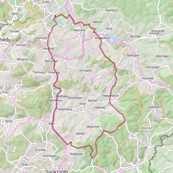 Karten-Miniaturansicht der Radinspiration "Graveltour um Robertville" in Prov. Liège, Belgium. Erstellt vom Tarmacs.app-Routenplaner für Radtouren