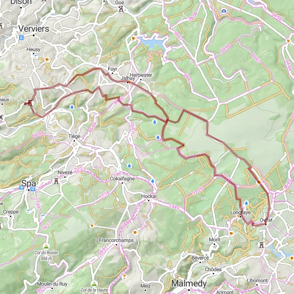 Karten-Miniaturansicht der Radinspiration "Gravelabenteuer durch die Natur" in Prov. Liège, Belgium. Erstellt vom Tarmacs.app-Routenplaner für Radtouren
