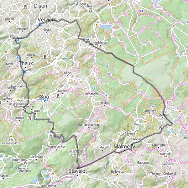Miniature de la carte de l'inspiration cycliste "Col du Rosier Challenge - Road Cycling Paradise" dans la Prov. Liège, Belgium. Générée par le planificateur d'itinéraire cycliste Tarmacs.app
