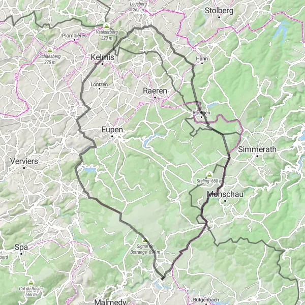 Miniature de la carte de l'inspiration cycliste "Le Tour des Hautes Fagnes" dans la Prov. Liège, Belgium. Générée par le planificateur d'itinéraire cycliste Tarmacs.app