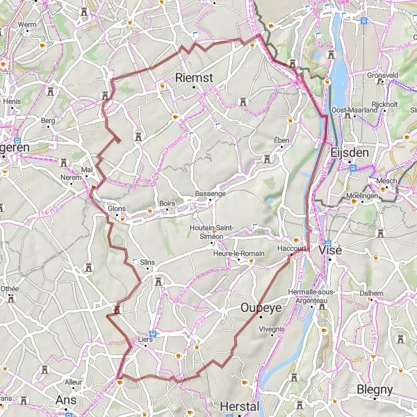 Map miniature of "Historic Trail to Sommet de Vottem" cycling inspiration in Prov. Liège, Belgium. Generated by Tarmacs.app cycling route planner