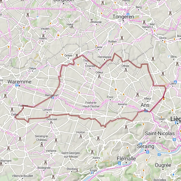 Miniatuurkaart van de fietsinspiratie "Rocourt - Herstappe" in Prov. Liège, Belgium. Gemaakt door de Tarmacs.app fietsrouteplanner