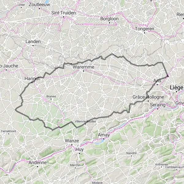 Map miniature of "Grâce-Hollogne Road Route" cycling inspiration in Prov. Liège, Belgium. Generated by Tarmacs.app cycling route planner