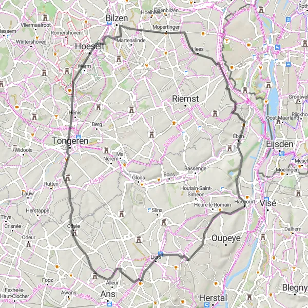 Karten-Miniaturansicht der Radinspiration "Road-Bike-Tour mit Blick auf den Uitkijktoren Borreberg" in Prov. Liège, Belgium. Erstellt vom Tarmacs.app-Routenplaner für Radtouren