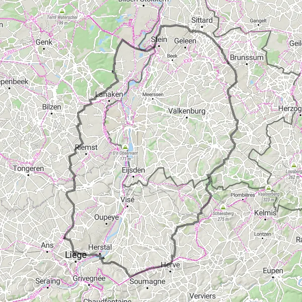 Miniature de la carte de l'inspiration cycliste "Le grand tour des panoramas et landmarks" dans la Prov. Liège, Belgium. Générée par le planificateur d'itinéraire cycliste Tarmacs.app