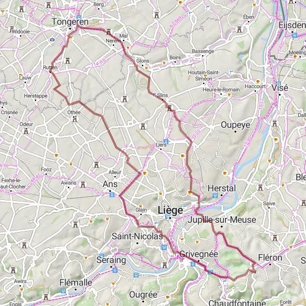 Map miniature of "Exploring the Countryside" cycling inspiration in Prov. Liège, Belgium. Generated by Tarmacs.app cycling route planner