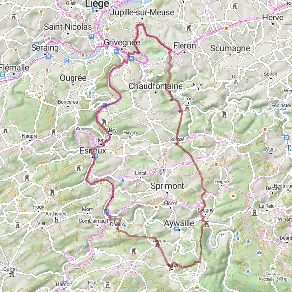 Miniatuurkaart van de fietsinspiratie "Avontuurlijke gravelroute vanuit Romsée naar Chênée" in Prov. Liège, Belgium. Gemaakt door de Tarmacs.app fietsrouteplanner