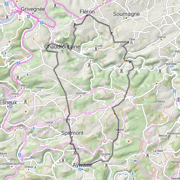Miniature de la carte de l'inspiration cycliste "Boucle entre Romsée et Chaudfontaine" dans la Prov. Liège, Belgium. Générée par le planificateur d'itinéraire cycliste Tarmacs.app