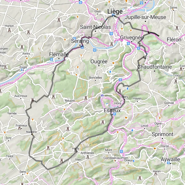Miniatuurkaart van de fietsinspiratie "Route vanuit Romsée naar Beyne-Heusay" in Prov. Liège, Belgium. Gemaakt door de Tarmacs.app fietsrouteplanner