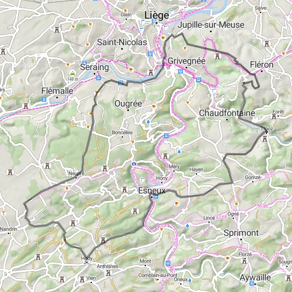 Map miniature of "Romsée and Beyond" cycling inspiration in Prov. Liège, Belgium. Generated by Tarmacs.app cycling route planner