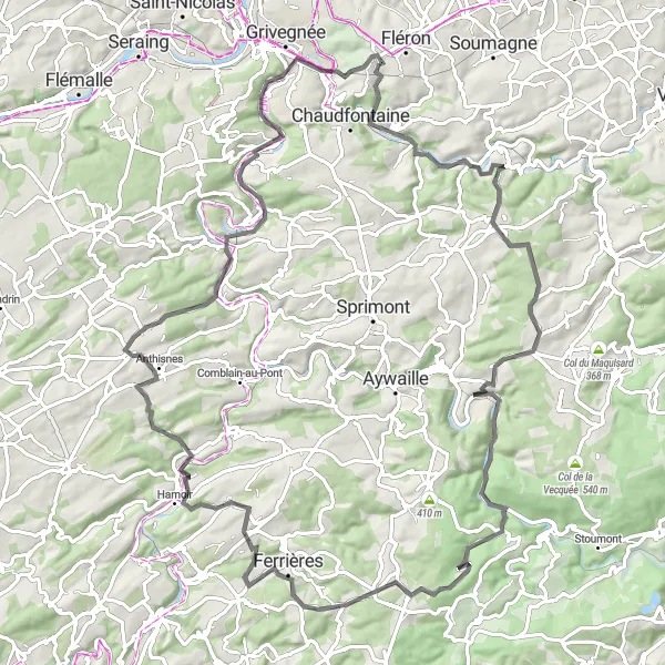 Miniatuurkaart van de fietsinspiratie "Rondrit Romsée - Villers-aux-Tours" in Prov. Liège, Belgium. Gemaakt door de Tarmacs.app fietsrouteplanner