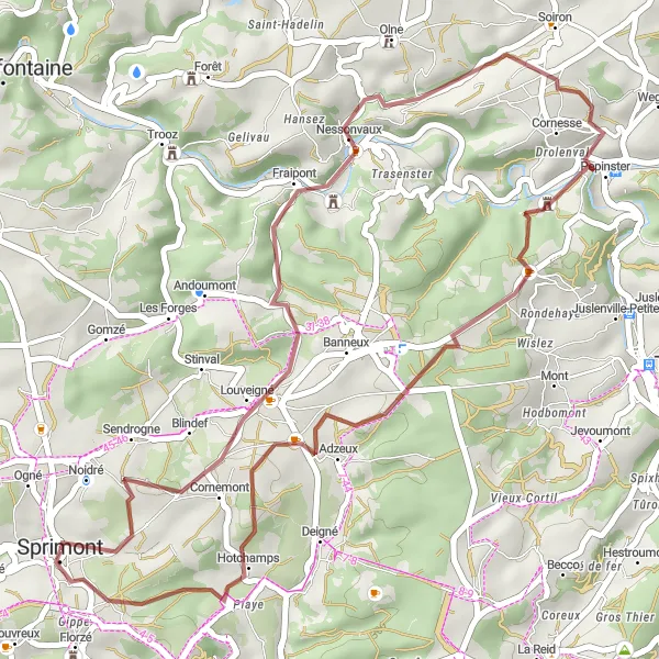 Miniatuurkaart van de fietsinspiratie "Nessonvaux Grindroute" in Prov. Liège, Belgium. Gemaakt door de Tarmacs.app fietsrouteplanner