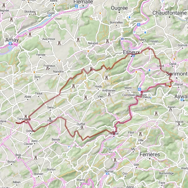 Miniatuurkaart van de fietsinspiratie "Rivage en Terwagne Gravelroute" in Prov. Liège, Belgium. Gemaakt door de Tarmacs.app fietsrouteplanner