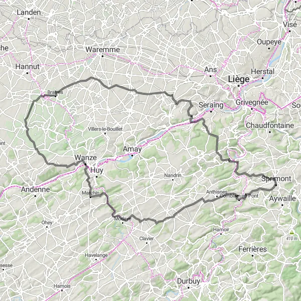 Map miniature of "The Marchin Adventure" cycling inspiration in Prov. Liège, Belgium. Generated by Tarmacs.app cycling route planner